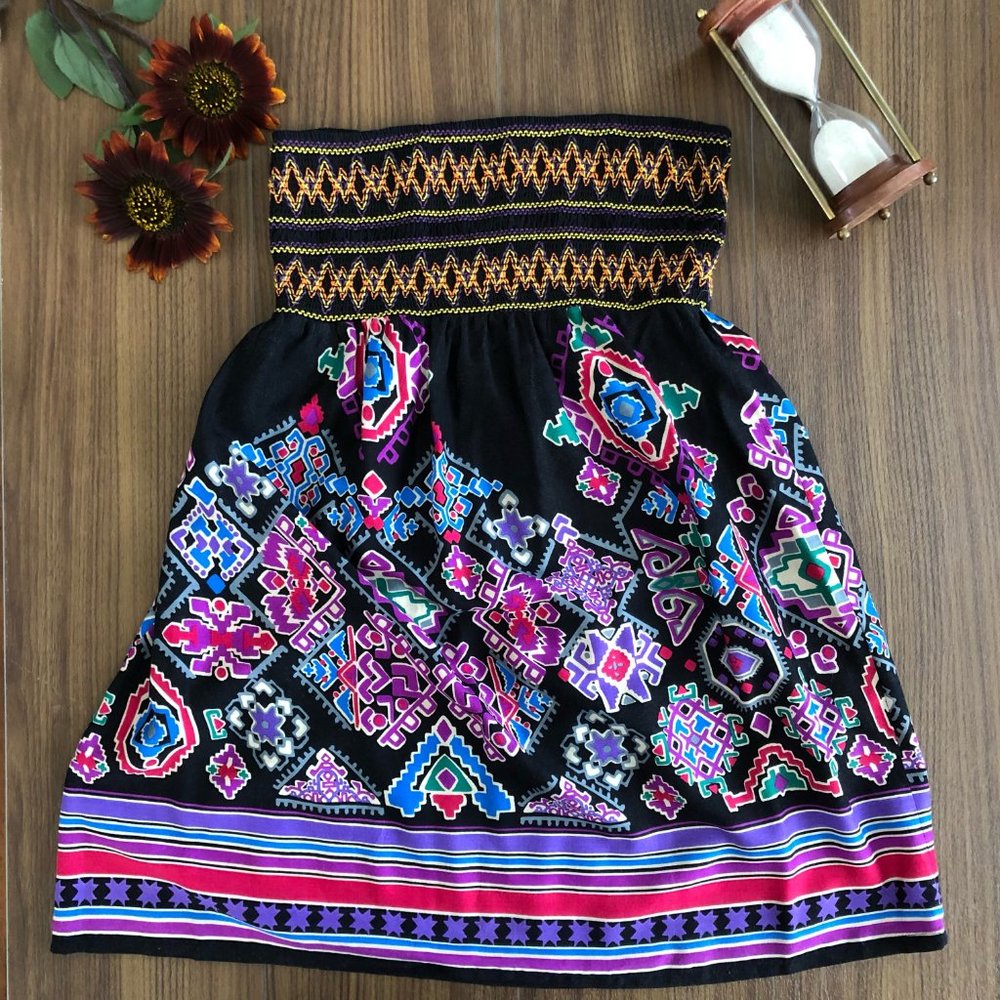 Forever 21 Small Pattern Black Strapless Dress - image 1